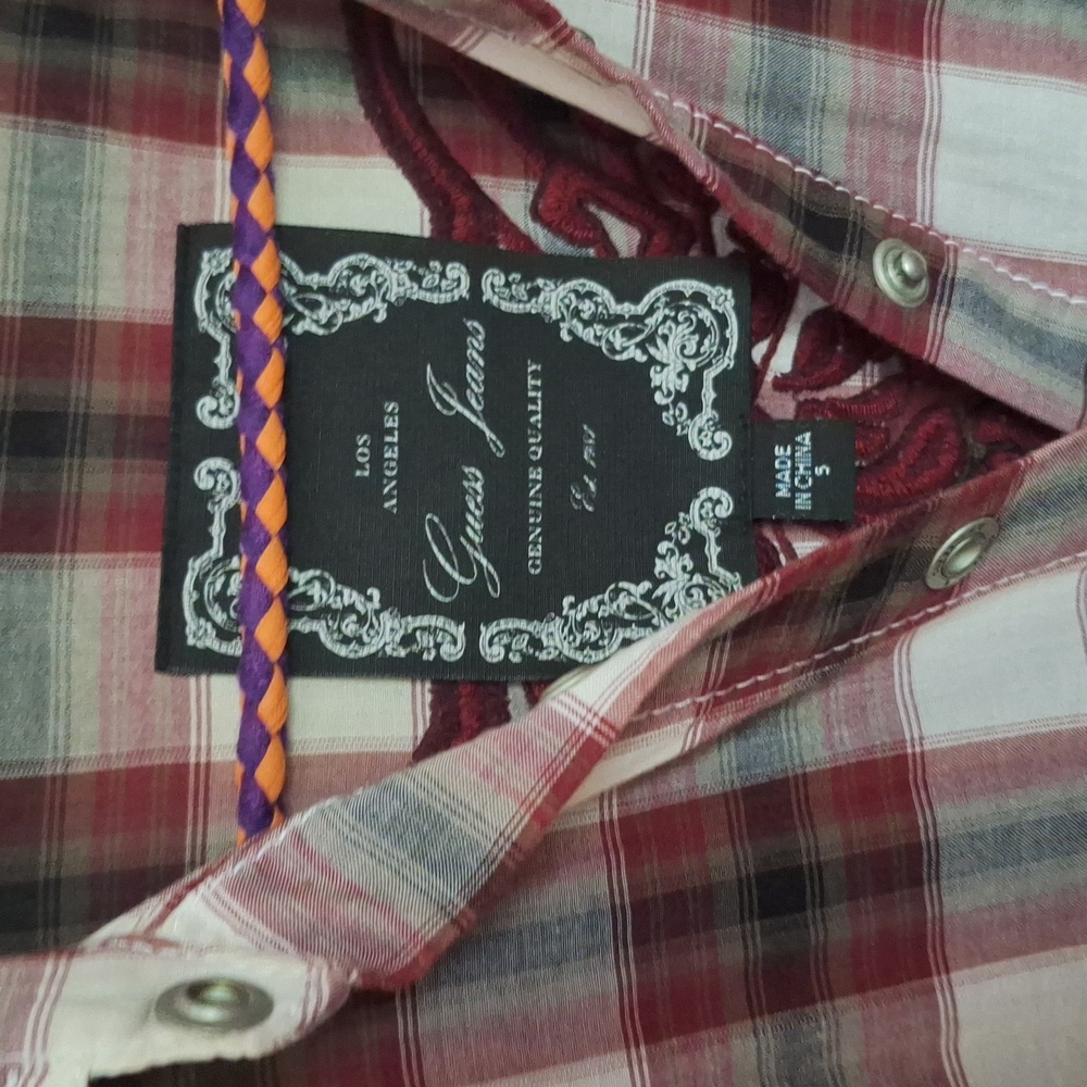 Guess Ladies Red, White And Black Plaid Blouse - Picture 5 of 5